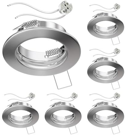 ledscom.de 6 Stück Decken-Einbaurahmen FERE Einbaurahmen chrom matt (LED/Halogen/MR16/50mm) inkl. GU5.3 Fassung