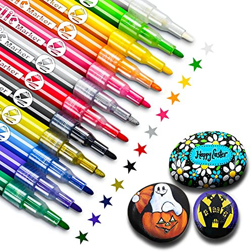 JYUYNY Acrylic Paint Pens,Paint Pens Markers,12 Colors Permanent Paint Art Markers Waterbased Pen Set for Photo Album,Canvas, DIY Craft, Glass, Ceramic, Wood,Halloween Pumpkin,Easter Egg,Non Toxic