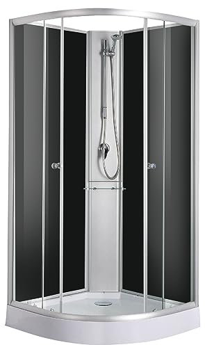 Sanotechnik Komplettduschkabine Rio 2 90×90×204cm – All-in-One Komplettdusche | 4mm ESG-Sicherheitsglas, Einhebelmischer & Handbrause, Schwarze Rückwand, leise Schiebetür