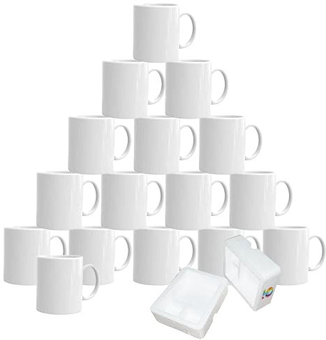 MR.R Set of 16 Sublimation Blanks Dishwasher White Ceramic Coffee Mugs 11oz Blank Ceramic Classic Drinking Cup Mug for Milk Tea Cola Water