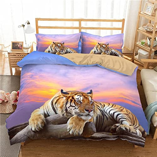 Bettwäsche 135x200 cm 3 Teilig bettwäsche Biber Tiger Bettwäsche Set mit Reißverschluss Vintage Bettbezug mit 2 Kopfkissenbezüge 80x80 Weihnachten Geschenk