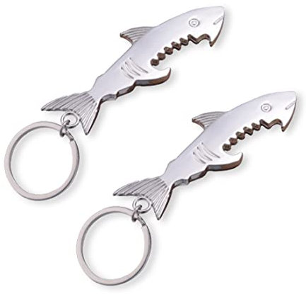 Quesuc 2 Stück Metall-Schlüsselanhänger Mit Flaschenöffner - Bier Und Hai Design - Pocket Größe