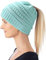 Hatstar Damen Beanie Mütze mit Zopfloch | Strickmütze für Pferdeschwanz | Ponytail Beanie gestrickte Mädchen Wintermütze | weich & warm (Mintgrün)