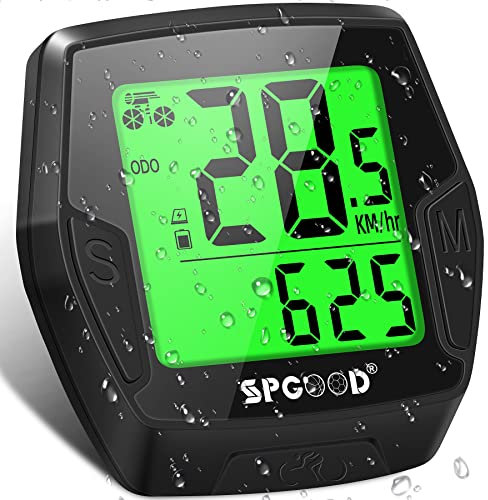 SPGOOD Bike Computer Wireless 21 Functions Waterproof with Backlit Display,Automatic Start/Stop & Automatic Storage Bike Speedometer,Black Bicycle Computer (BLACE-BIKE COMPUTER)
