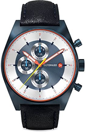 DeTomaso D10 Chronograph Limited Edition Blue Herren-Armbanduhr Analog Quarz Lederarmband Dunkel Blau