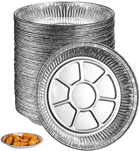 LEIYAFENMO 50 moldes para Hornear de Papel de Aluminio a Prueba de Aceite para freidora de Aire, 6 a 9 Pulgadas Redondos Desechables de Papel de Aluminio para Tartas, Mini moldes (8inch)