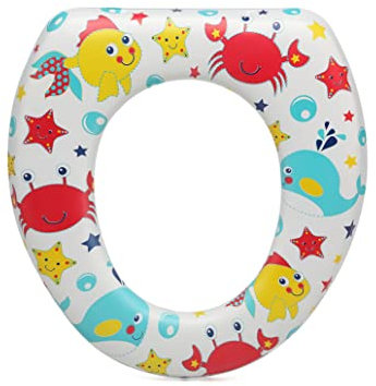 Kiokids - Reductor WC con Asas para Niños +12 Meses, Acolchado y Seguro, Fácil de Limpiar, Asas para Mayor Comodidad, Protector de Salpicaduras, Compatible con Inodoros Estándar (Océanos)
