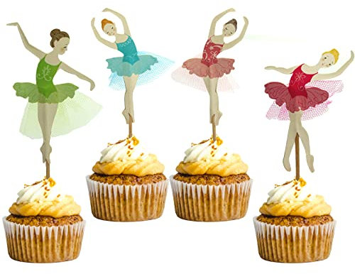 24 Stück Ballett Mädchen Cupcake Toppers, Ballerina Kuchen Dekoration für Hochzeit Geburtstag Geburtstagskuchen Party Kuchen Deko