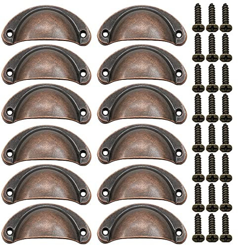 Lxoraziy Türknauf Vintage 12 Pieces Vintage Muschelgriffe, Halbkreis Bronze Möbelgriffe mit Schrauben, für Schublade Antik Schrank Griffe, Möbelgriff (Rotbronze)