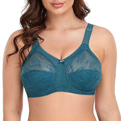 Ayigedu Women's Non Wired Non-Padded Minimizer Lace Plus Size Full Coverage Support Bra 36-F Green