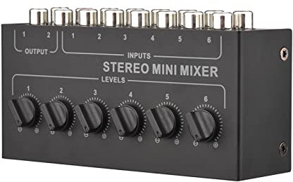 Btuty Miscelatore passivo stereo a 6 canali, mixer audio Rca, distributore stereo da 6 ingressi e 2 uscite, controllo del volume, non necessita di batteria