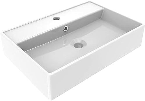 ERCOS Lavabo rectangulaire en céramique, blanc poli Lavabo de salle de bains avec trop-plein intégré, dimensions 560X380 MM