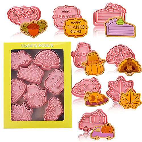 8 stück Erntedankfest Ausstecher-Set, Thanksgiving Ausstecher-Set im Herbst Design Erntedankfest Fondant Ausstecher, Truthahn, Ahornblatt, Eichhörnchen, Kinder Thanksgiving Cookie Cutter (I)