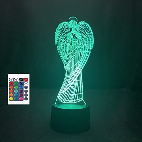 3D geflügelter Engel Göttin Fernbedienung 16 Farben Nachtlichter Illusion Acryl LED Tisch Nachttisch Lampe Kinder Schlafzimmer Schreibtisch Dekor Geburtstag Geschenke Spielzeug für Kinder