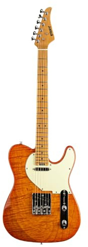 EART NK-C1 Chitarra Elettrica Classica Tastiera in Acero Tostato, Tasti in Acciaio Inossidabile, Placcato Acero Fiammato, Giallo