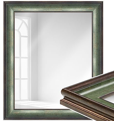 WANDStyle Kleiner Spiegel Grün, Barock Spiegel, Kleiner Wandspiegel Vintage 40x50 cm, Hängespiegel klein, Badspiegel Kunststoff, Flurspiegel Wand, Standspiegel, Mirror H235 - Made in Germany