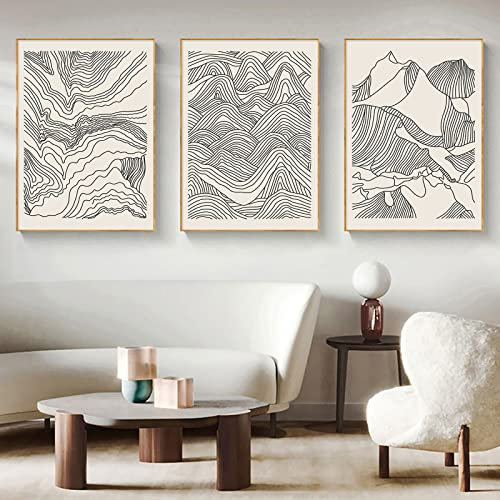 Abstrakte Berge Leinwand Wandkunst Linie Schwarz und Weiß Gemälde Boho Berg Leinwand Kunst Minimalistische Landschaft Berg Poster Kunstwerk Minimalistische Linie Kunstdrucke Landschaftsbild 40,6 x 61