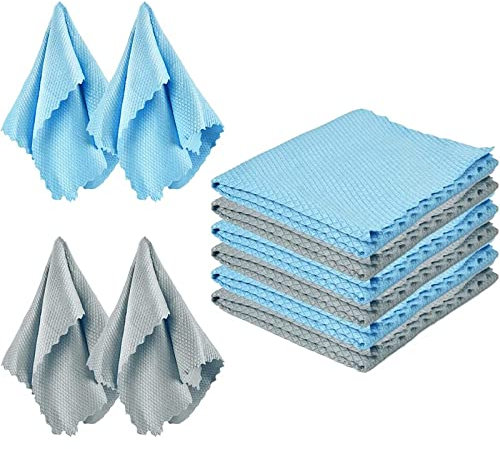 ＣＨＡＭＥＥＮ 10 Stück Nanofasertuch Magisches Fischschuppenmuster Reinigungstuch Glaslappen Set Fishscale Reinigungstücher für Auto Fenster Brille Küche Glas Spiegel Wasserhahn