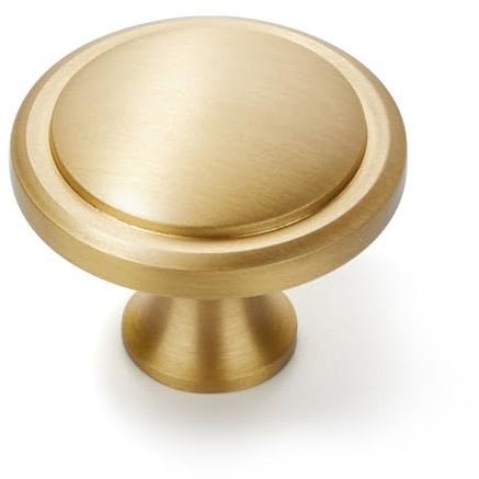 KOPPALIVE 5 Pack Gold Kitchen Cabinet Knobs 1-1/4 Inch Round Drawer Pulls Brass Drawer Handles Door Hardware for Dresser Cabinets