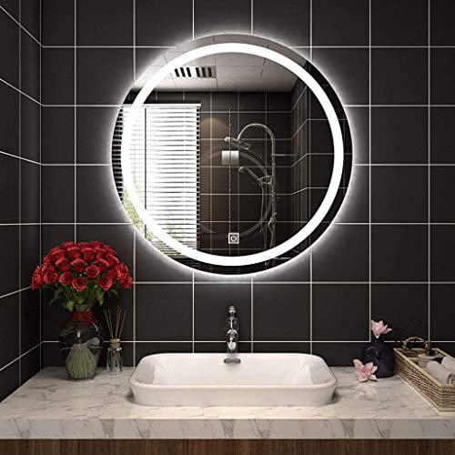 ADITAM LED-beleuchteter Lichtspiegel, runder Badezimmerspiegel, rasierender, hinterleuchteter, rahmenloser Schminkspiegel (weißes Licht 70 cm (27,5 Zoll)) Double The Comfort