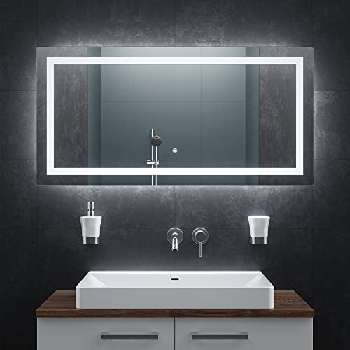 BR Bringer LED Badspiegel - 120x60 cm - Badezimmerspiegel mit Beleuchtung und Anti-Beschlag Funktion - Dimmbar, Energiesparend, 3 Lichtfarben, Touch-Schalter und Speicherfunktion (Modell: BRS102)