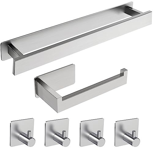 AIKER Porta Carta Igienica,Alta Qualità Adesivo Porta Asciugamani Bagno Porta Rotolo Carta Igienica Da Parete Set,Acciaio Inossidabile 304 Addensato Con 4 Ganci Accessori Bagno