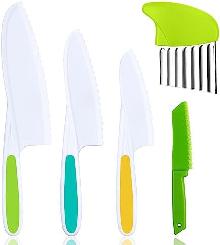 HOTUT Couteaux De Cuisine pour Enfant,5pcs Ensemble Couteaux pour Enfants Couteau Set Ensemble Plastique Couteaux pour Couper et Cuire des Fruits Ou Légumes pour Jeunes Enfants