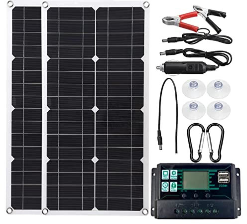 oUyOo Kit De Panel Solar, Paneles Solares Monocristalinos De 500 W con Controlador De 30 A, USB Dual, para El Hogar, Al Aire Libre, Coche, Caravana, Barco Y Carga De Baterías De 12 V/24 V