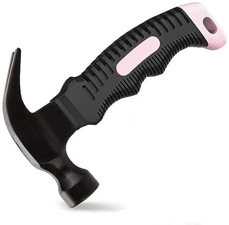 Veectgoo Mini Claw Hammer 8oz Lightweight Stubby Framing Hammer with Black Finishing and Pink Anti-slip Handle for Crafts/Home Improvement/DIY/Camping
