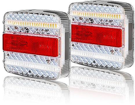 AOHEWEI 12/24 V 2 Stück LED-Anhänger-Rückleuchten, Bremspositionslampe, dynamischer Blinker, Kennzeichenbeleuchtung, Reflektor für Wohnmobil, Wohnwagen, Traktor, Van, LKW, E-Prüfzeichen
