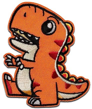 Mono-Quick Dino Orange Tier - Aufnäher, Bügelbild, Aufbügler, Applikationen, Patches, Flicken, zum aufbügeln, Größe: 7,2 x 6 cm