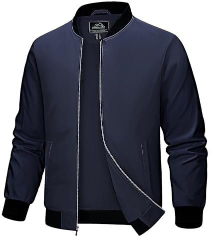 MAGCOMSEN Herren Leicht Fliegerjacke Dünne Bomber Jacke Classic Outdoor Windbreaker Männer US Militär Arbeitsjacke Casual Freizeit Sweatjacke Dunkelblau XL