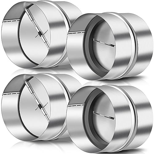 Copkim 4 Pcs Backdraft Damper One Way Airflow Dryer Vent Backflow Preventer Duct Draft Stopper Inline Fan Vent Deflector with 2 Spring Loaded Folding Blades for Range Hoods Bathrooms Kitchen (4 Inch)