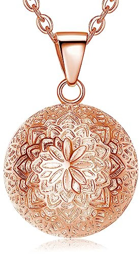 EUDORA Harmony Ball Bola Angel Caller Llamador de Ángeles Collier pour Femme Grossesse, Or Rose Ange Souhaitant Carillon Harmony Mexique Boule Pendentif Bijoux pour Future Maman, 45+30