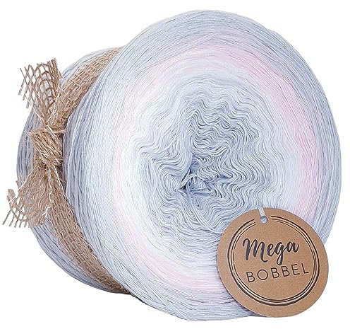 MegaBobbel*Märchenfee*A198*Farbverlaufsgarn - Lace Garn Bobbel Wolle zum Häkeln & Stricken (3fädig-ca.1000m / Außenfarbe: Hellgrau)