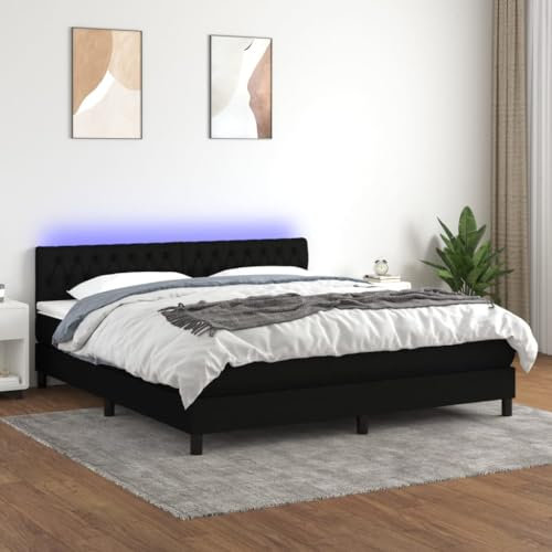 Homgoday Boxspringbett mit Matratze und LED, schwarz, 180 x 200 cm, aus Stoff, Bettrahmen, Rahmen, modernes Bett, Struktur für Wohnzimmer, Schlafzimmer