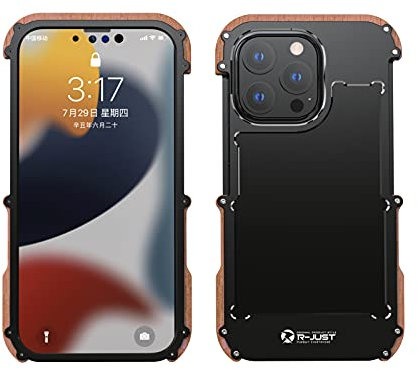 qichenlu Goldsandelholz & Alu Bumper Echt Holz Aluminium Rahmen kompatibel mit iPhone 15 Pro Max,Wood Metall Case Stoßfeste Hülle kompatibel mit iPhone 15 Pro Max