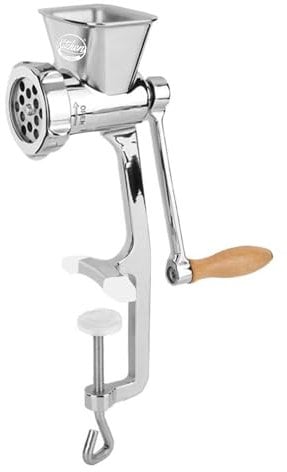 Kitchen Professional picadora de carne manual de acero inoxidable con 4 discos perforados, accesorio para pastelería y tubo para embutido; ideal para carne y verduras