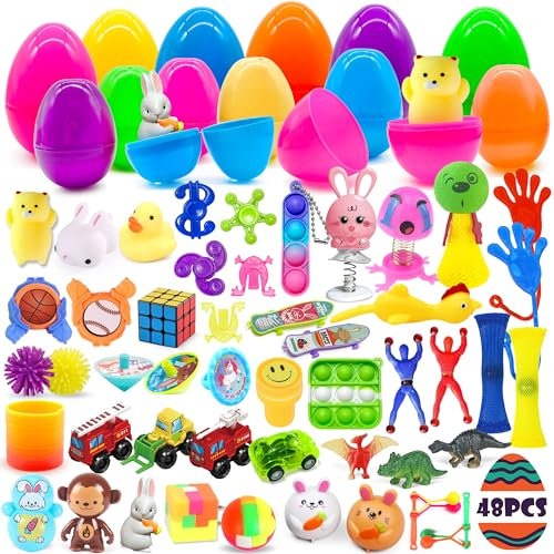 Lubibi Ostereier gefüllt mit 48 Spielzeug,Ostereier Spielzeug,Vorgefüllte Ostereier Gefüllt,Osterei Befüllen,Oster-Blindbox,für Ostereier Jagen,Ostern Eier Deko,Ostern Partyzubehör,Ostergeschenke