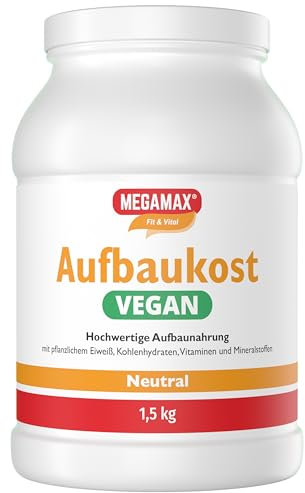 MEGAMAX Aufbaukost VEGAN Neutral 1.5 kg - vegane Trinknahrung hochkalorisch für Gewichtszunahme | Kohlenhydrate & Eiweiß als Kalorien Shake | Hochdosiert mit vielen Vitamine