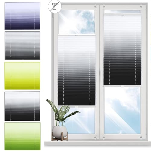 Plissee ohne Bohren Plissees Klemmfix 25 x 110 cm Sichtschutz und Sonnenschutz Blickdicht Rollos für Fenster und Tür mit Klemmträger für Tür & Fenster, Schwarz