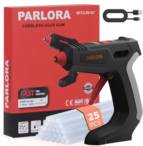 Parlora Cordless Hot Glue Gun, 15s Fast Preheating, Soft Gripping Surface Mini Glue Gun Kit, Smart Power-Off,Glue Gun and Sticks Set with 25 Pcs Premium Glue Stick, Perfect for Craft, Art, Decoration