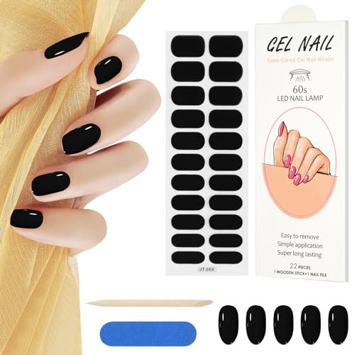 AUAUY 22PZ Smalto Adesivo per Unghie, Unghie Del Adesive UV, Pellicola per Unghie Autoadesiva, Adesivi per Unghie in Gel, Strisce per Smalto Gel per Unghie, con Lima per Unghie e Stick - Nero