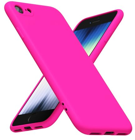 LoeoeL for iPhone SE Case Silicone 2nd 3rd Genration iPhone 7/8, Fluorescent Neon Hot Pink Bright Color Matte TPU, Minimalist Ultra Thin Slim Soft Rubber Gel Girly Cute Case for Women, Camera Cover
