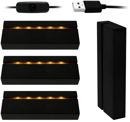 Led Sockel Holz, Led Display Basis, 2 Stück/4 Stück Led Lichtsockel USB, Rechteckig Holzbeleuchtung Basis Stand für 3mm Dicke Acryl Platte, Kristallkunst, Ornament (Schwarz, 4 Stück)