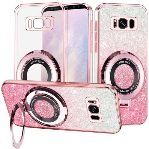 Yarxiawin für Samsung Galaxy S8 Hülle Silikon Transparent Glitzer Magnetisch Aesthetic, Kompatibel mit Magsafe Handyhülle für Samsung S8 mit Ständer Schutzhülle (Rose)