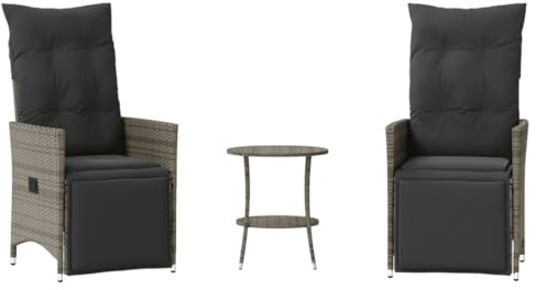 vidaXL Bistro Set 3-TLG., Balkonset mit Kissen Stahlrahmen, Sitzgruppe für Garten Terrasse, Gartenmöbel Gartengarnitur, Braun Poly Rattan