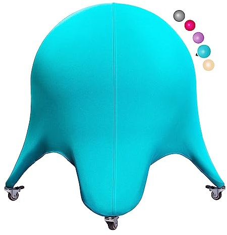 ENOVI Sitzball Mit Überzug Und Möbelrollen, Sitzball Büro, Bürostuhl Ergonomisch (Arktisch Blau, 60-65cm Sitzhöhe)