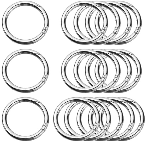 16 PCS Spring O Rings, 40mm Round Carabiner Snap Zinc Alloy Split Ring Silver Spring Snap Clip Hooks Key Ring Clips for Keyrings Bags Purses Handbag Strap DIY Craft