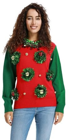 OFF THE RACK Damen Hässlicher Weihnachtspullover Hoodie lustiger gestrickter Kapuzenpullover für Weihachten festliches Weihnachts Kostüm Sweatshirt für PartyTis The Time for Tinsel XXL